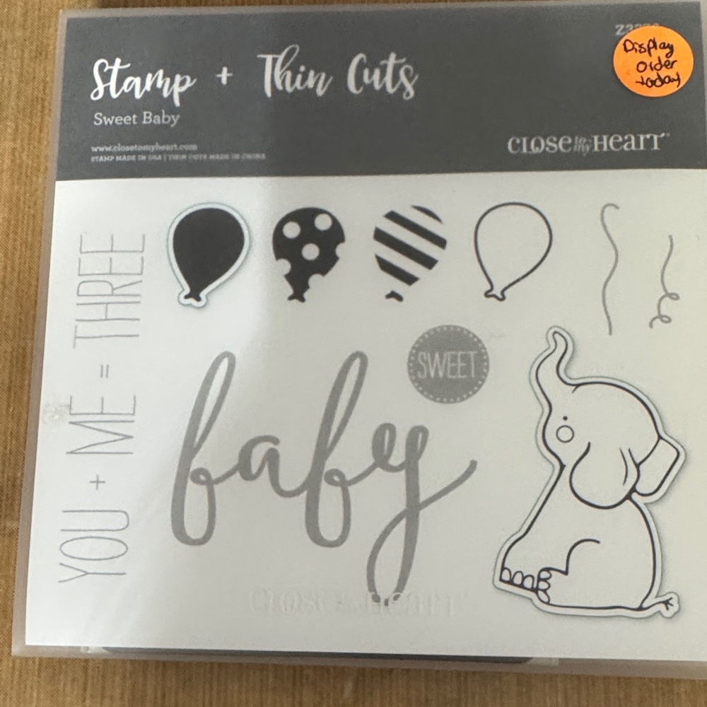 Close to Heart "Sweet Baby" Stamp + Thin Cuts Set - White & Gray
